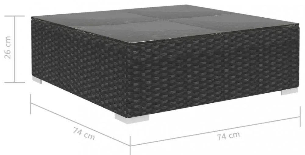 8-részes fekete polyrattan kerti bútorszett párnákkal