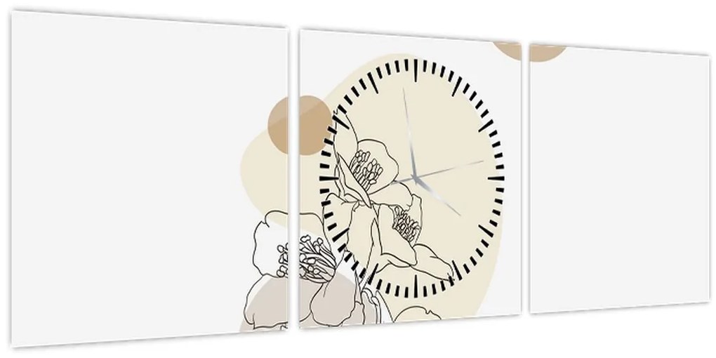 Kép - Bézs virágok pillangóval N⁰4 (órával) (90x30 cm)