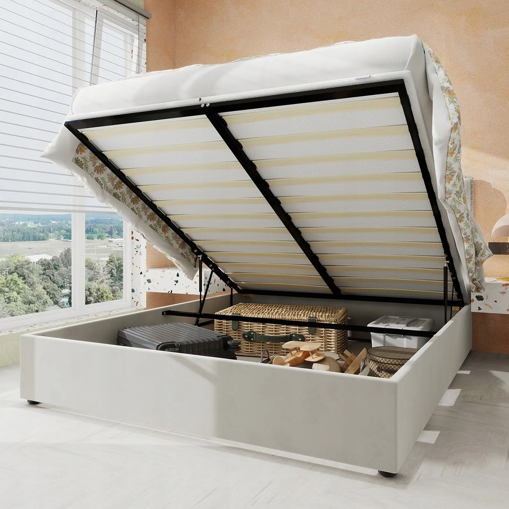 Kárpitozott ágy Gyerek franciaágy 140x200 hidraulikus bézs