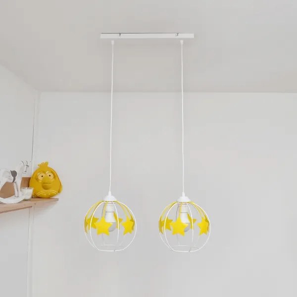 Gyerek csillár zsinóron STARS 2xE27/15W/230V sárga/fehér