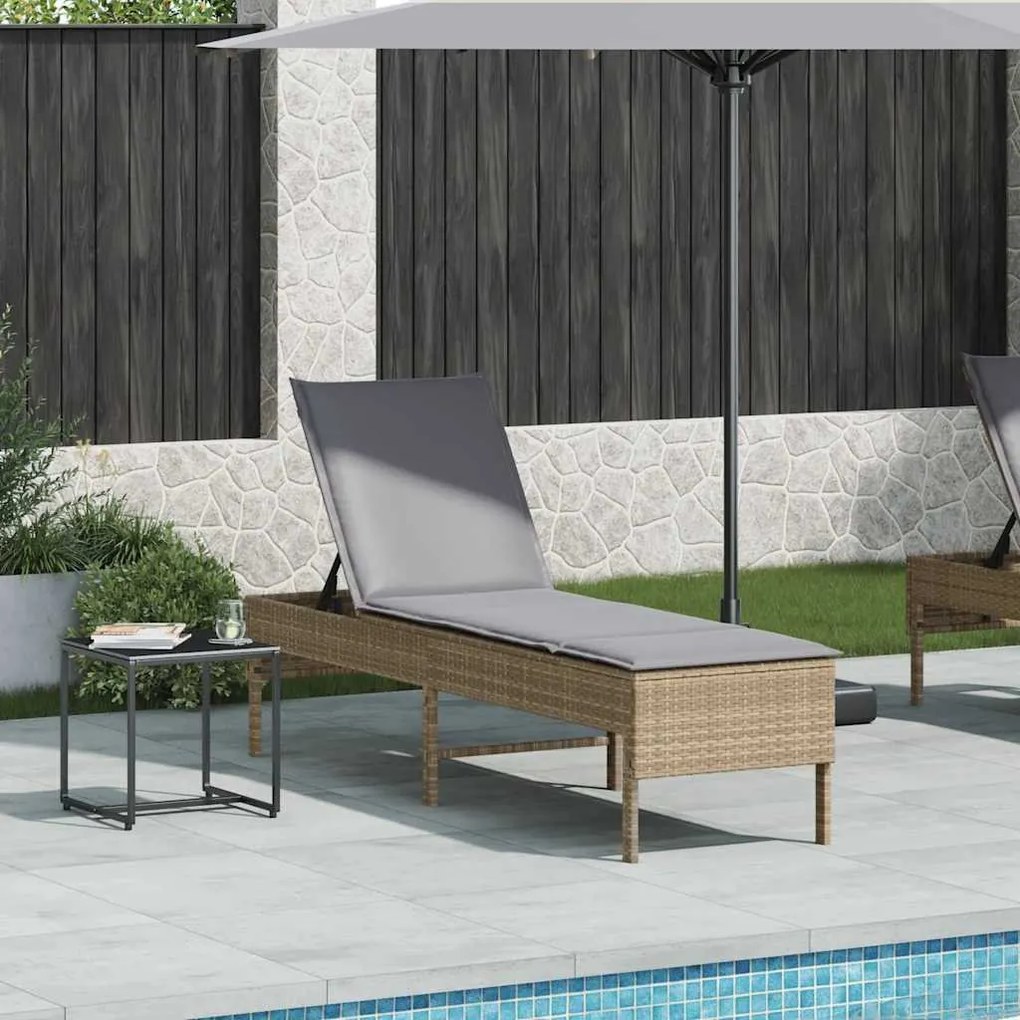 bézs polyrattan napozóágy párnával 55x200x44 cm