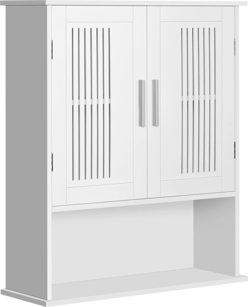Kleankin Fali Fürdőszoba Szekrény - Többfunkciós Függő Tároló 2 Rácsos Ajtóval és Állítható Polccal 60x20x70 cm - Fehér | Aosom