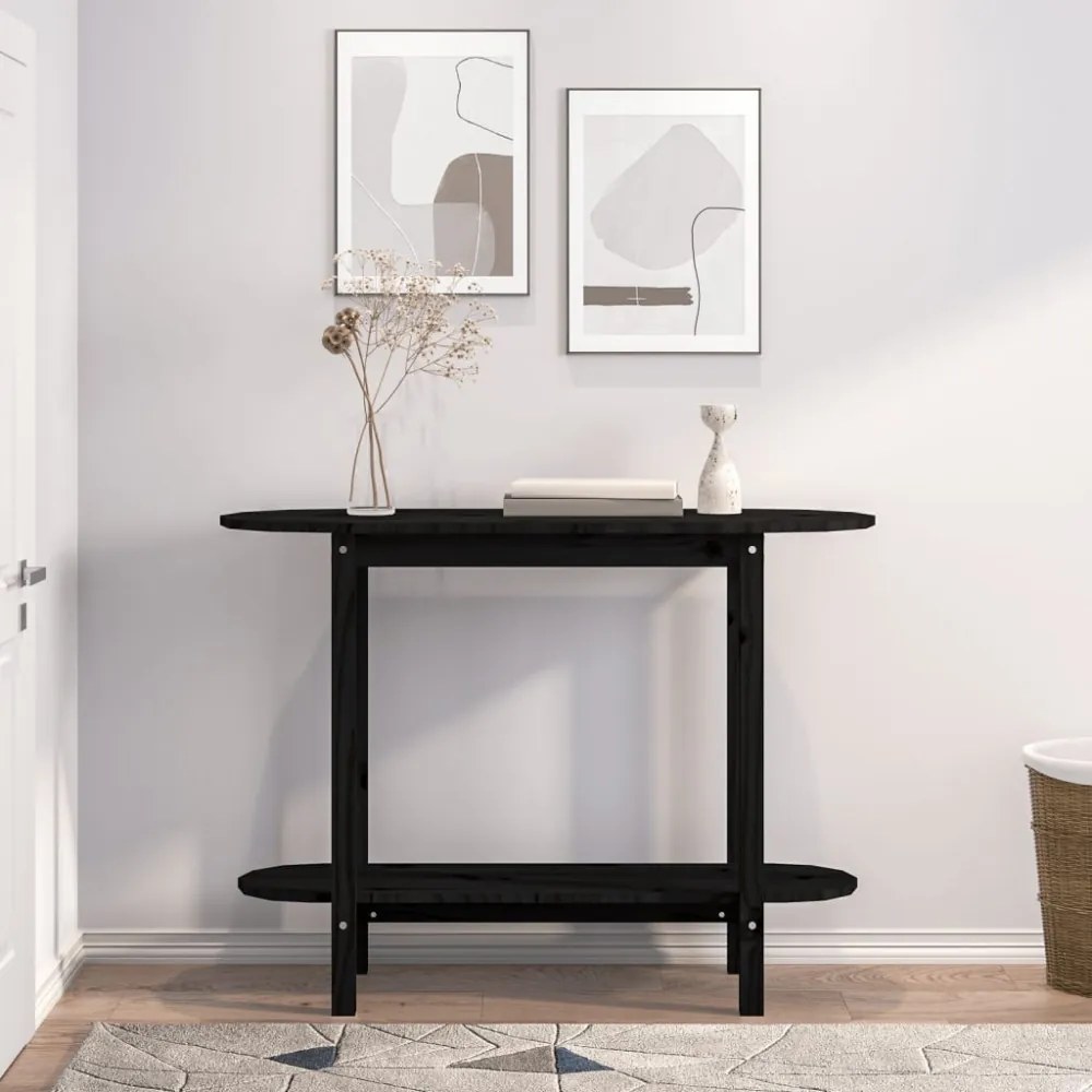 fekete tömör fenyőfa tálalóasztal 110x40x80 cm