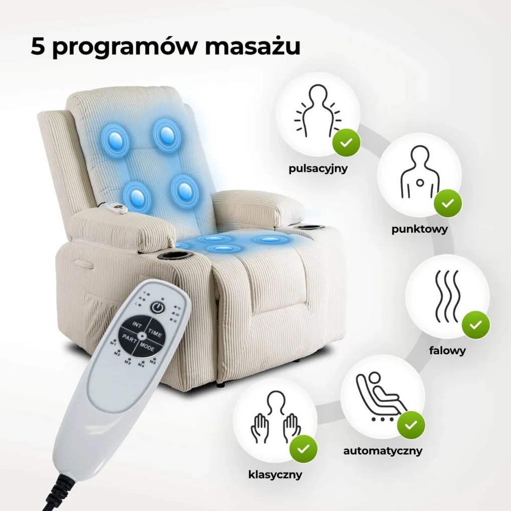 Dönthető masszázsfotel bézs kord kárpittal – BOX