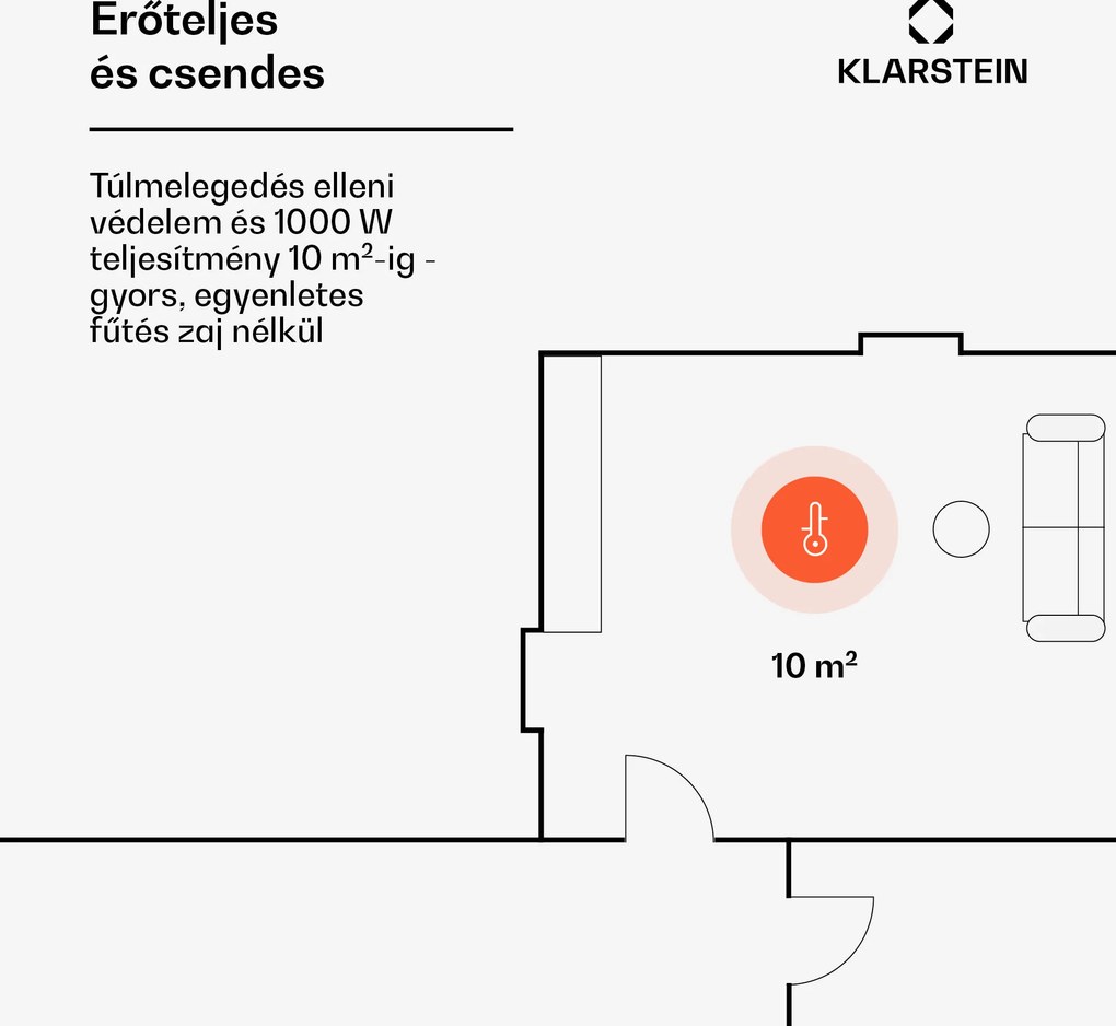 Klarstein Norderney, konvektor, 1000 W termosztát, időzítő, 20 m², fekete