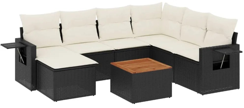 8 részes fekete polyrattan kerti ülőgarnitúra párnákkal