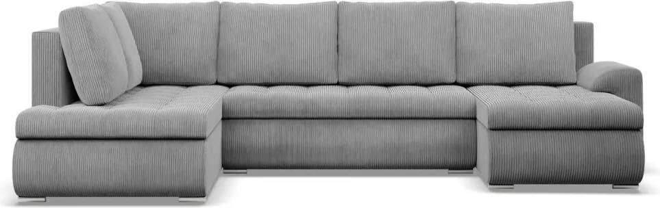 Tokio U sarokkanapé, 3 ágyneműtartóval, kordbársony, baloldali, szürke