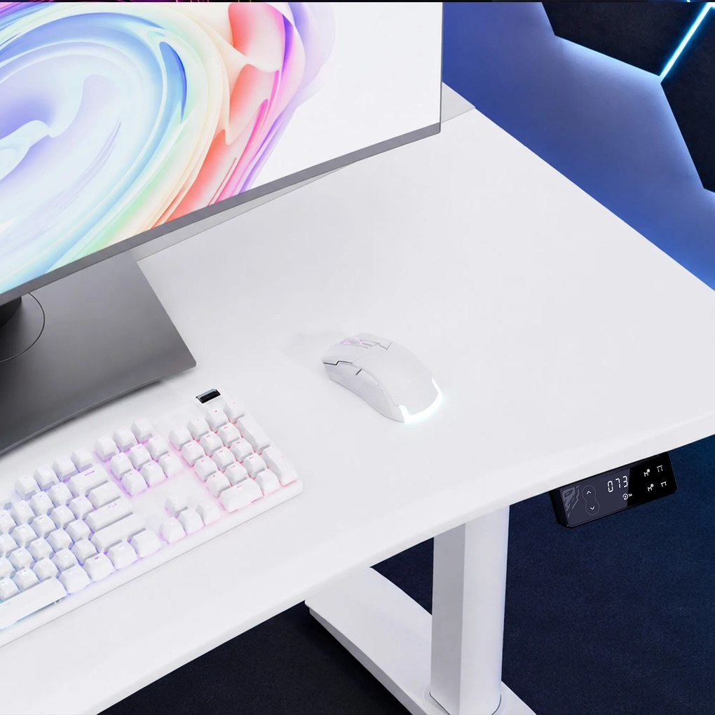 Elektromos RGB gamingasztal tartókkal, fehér, 160 cm: Diablo X-Forge 1600