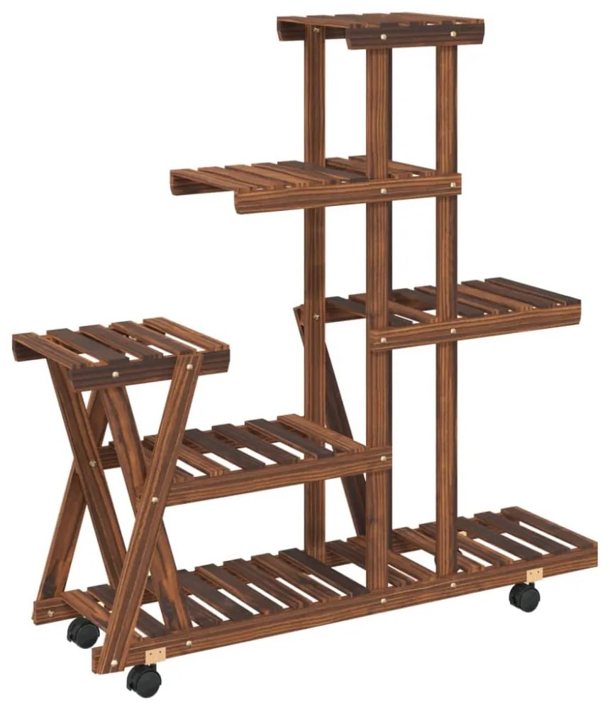 tömör fenyőfa virágtartó állvány kerekekkel 95 x 25 x 101 cm