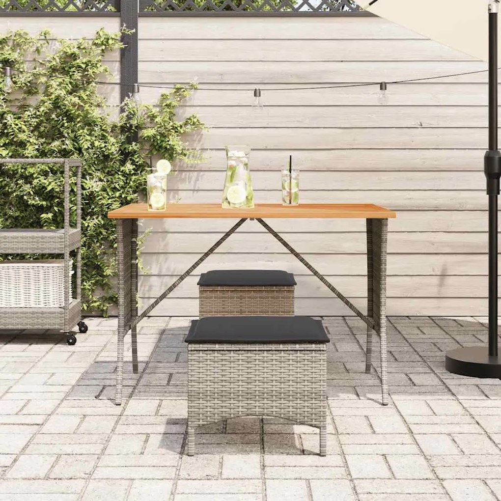 szürke polyrattan akácfa lapos kerti asztal 105x75x72 cm