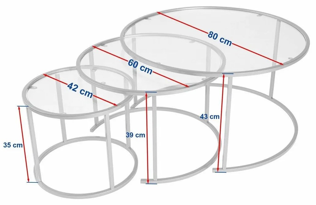 Aurum Black and Grey dohányzóasztal szett80 cm, 3 db