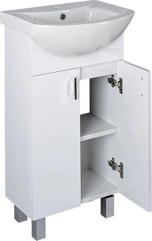 VivaStyle EKONOMIK 45 lábon álló 2 ajtós fürdőszoba bútor Sanovit ZENON 6045 mosdóval 45,5 x 40 cm