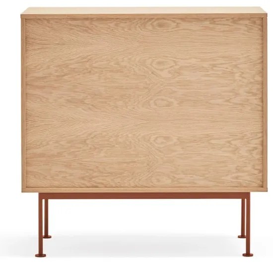 Yoko téglavörös fiókos komód tölgyfa dekorral - Teulat