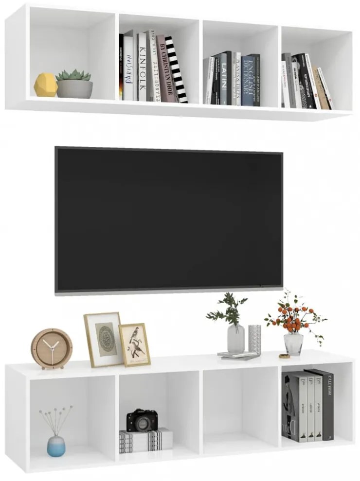 2 db fehér szerelt fa falra szerelhető TV-szekrény