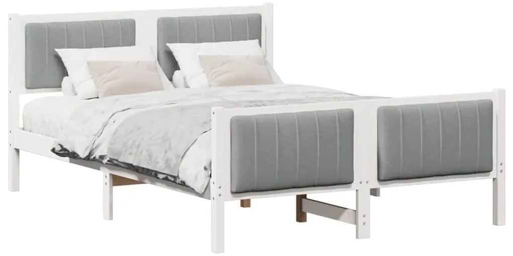 Ágykeret Fehér és világosszürke 140 x 200 cm Tömör fenyőfa