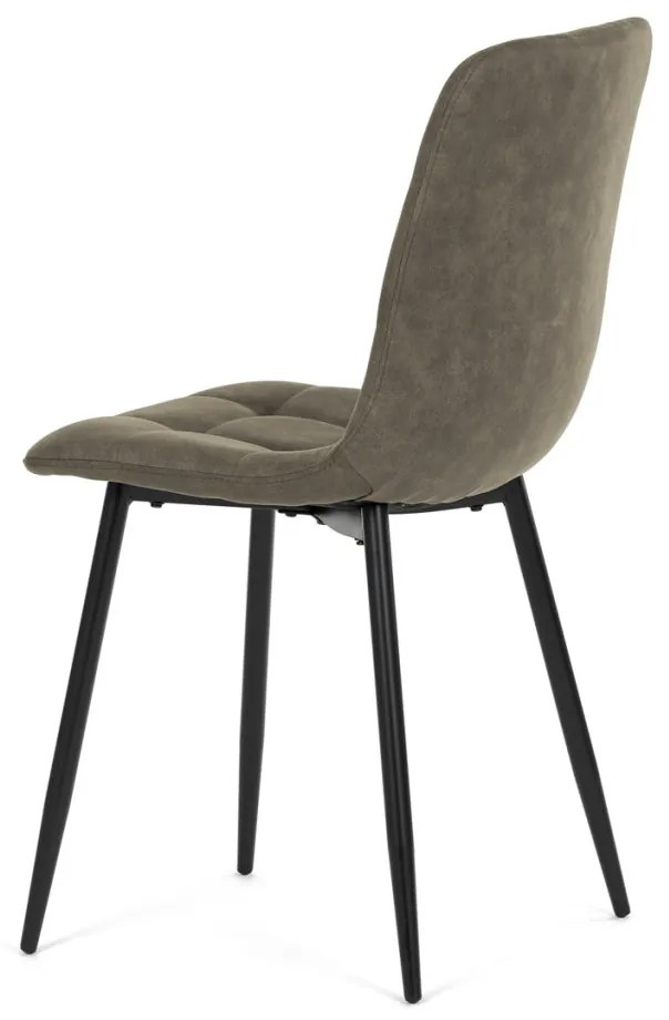 Scaun de sufragerie, stofa vintage gri-verde, picioare metalice negre