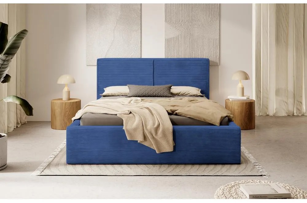 Franciaágy 140 cm Fatime (ágyráccsal) (tárolóhellyel) (tengerészkék + fekete). Akció -15%. 1099186