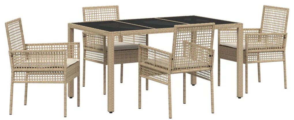 3 darabos szett Bézs PE Rattan, Edzett Üveg, Porszórt Acél