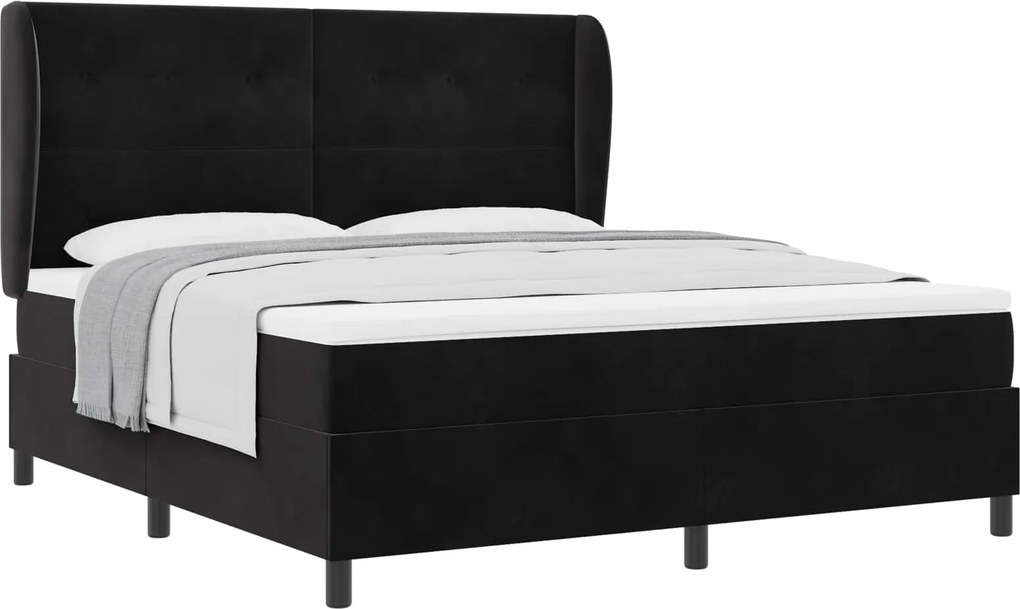 vidaXL Boxrugós ágy matracmal Fekete 200 x 180 cm Poliészter