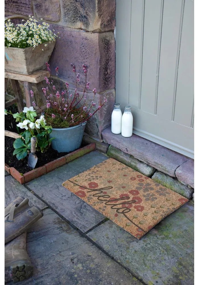 Kókuszrost lábtörlő 40x60 cm Hello Scribbly Floral – Artsy Doormats
