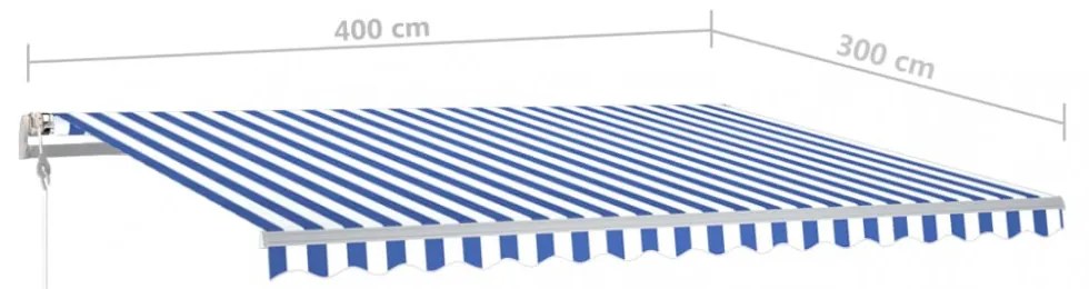 kék és fehér kézzel kihúzható LED-es napellenző 4x3 m