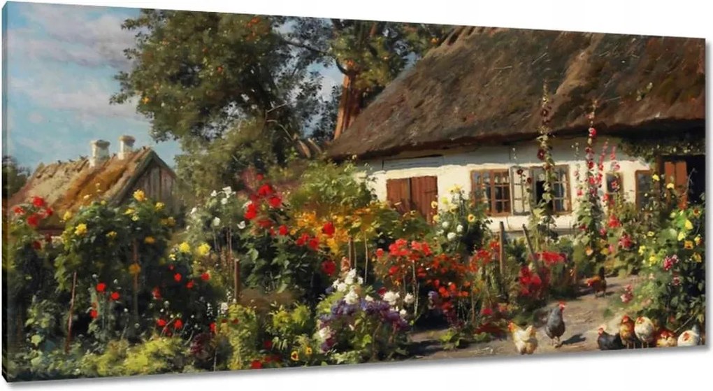 Vászonkép 115x55 Vidéki házikó virágokkal