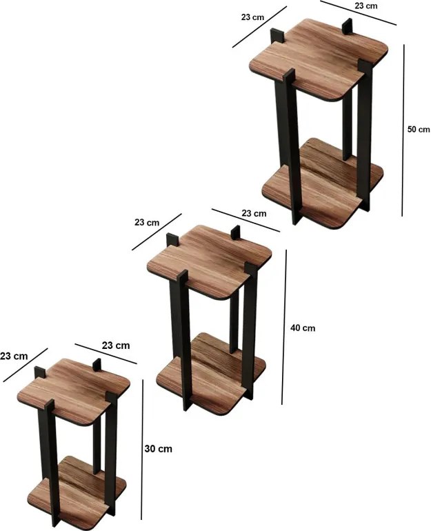 Virágállvány 3-dbos szett, szögletes