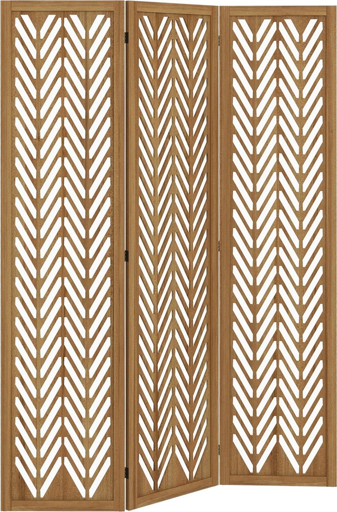 HOMCOM 3-paneles Összecsukható Szobai Elválasztó 120x1.7x170 cm Természetes Fa Geometrikus Mintával Irodához és Hálószobához | Aosom