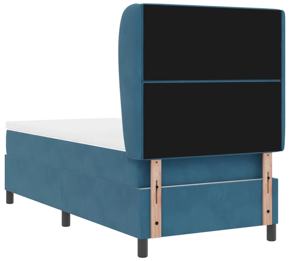 Boxspring Ágy Matraccal Sötétkék 90x190 cm Bársony