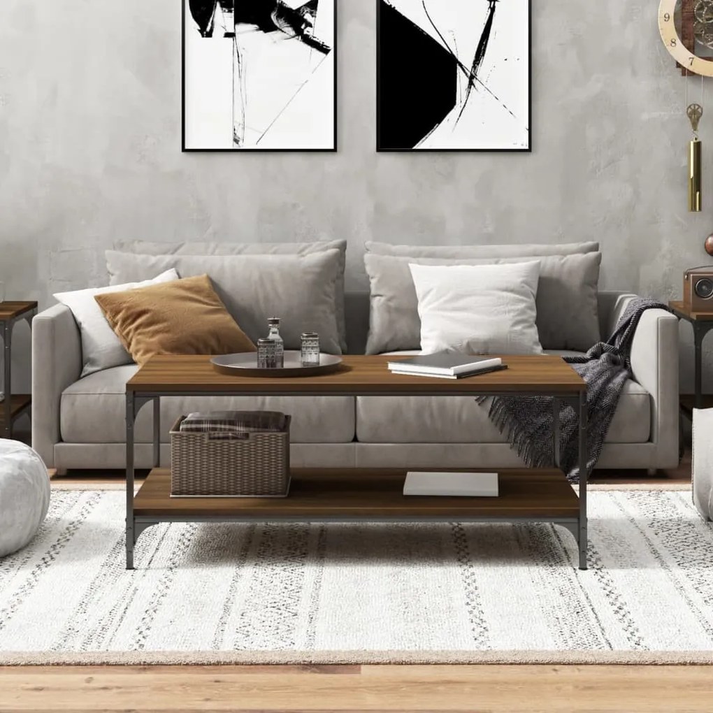 Barna tölgyszínű szerelt fa dohányzóasztal 100 x 50 x 40 cm