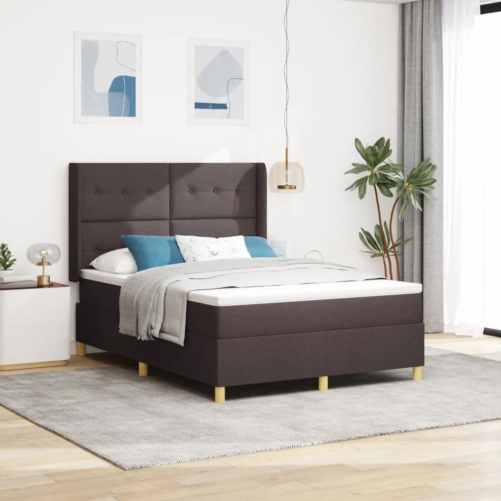 Boxspring Ágy Matrac Esernyő Barna 160x200 cm Szövet