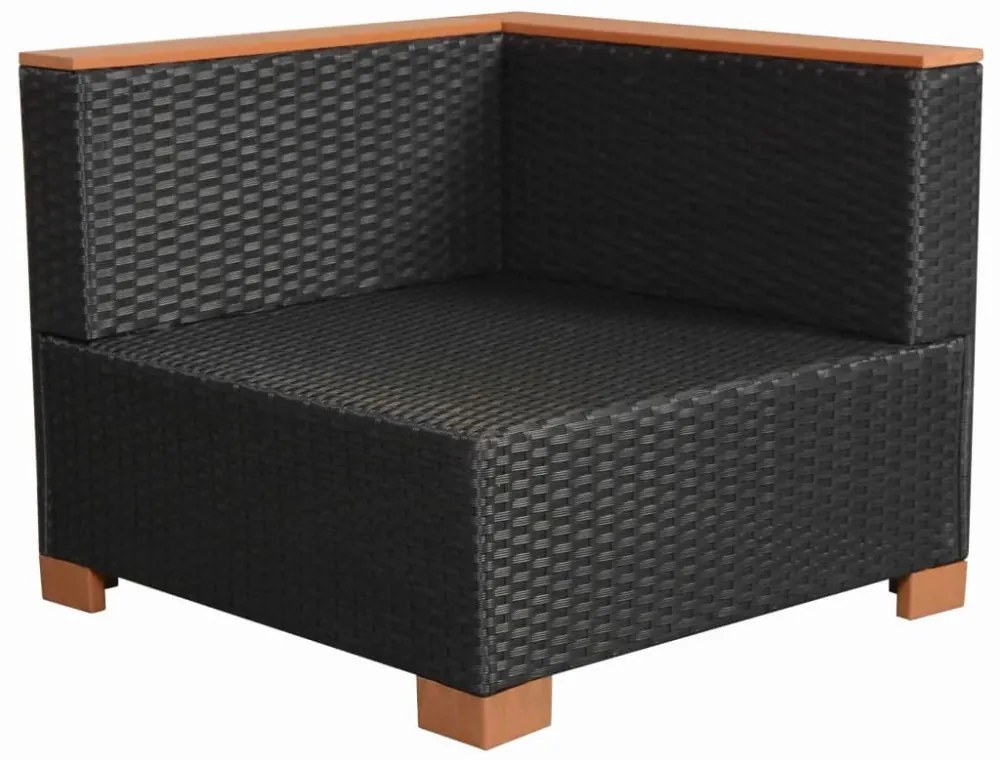 9-részes fekete polyrattan kerti bútorszett párnákkal