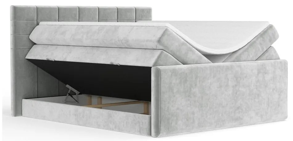 Világosszürke ágyneműtartós boxspring ágy 200x200 cm Ava – Maison de Rêve