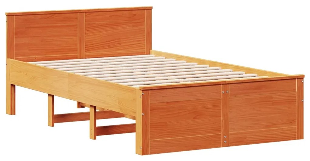 barna tömör fenyőfa fejtámlás ágykeret matrac nélkül 120x190 cm