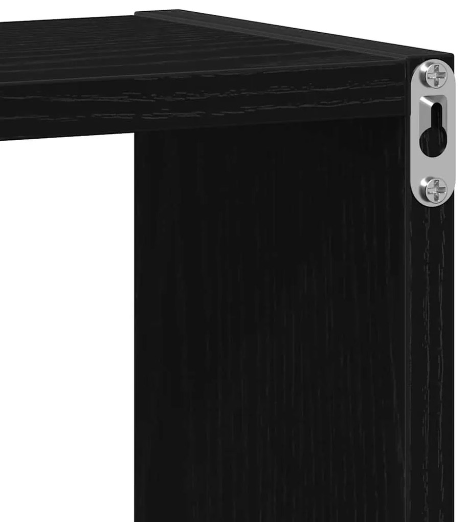 2 db fekete tölgyszínű szerelt fa fali kockapolc 30x15x30 cm