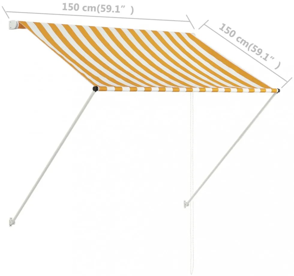 feltekerhető sárga és fehér napellenző 150 x 150 cm