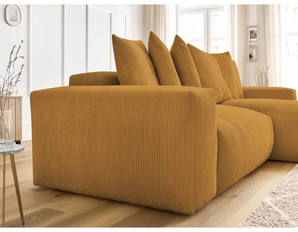 Mustársárga kordbársony kinyitható-tárolóhelyes sarokkanapé Voltaire – Bobochic Paris