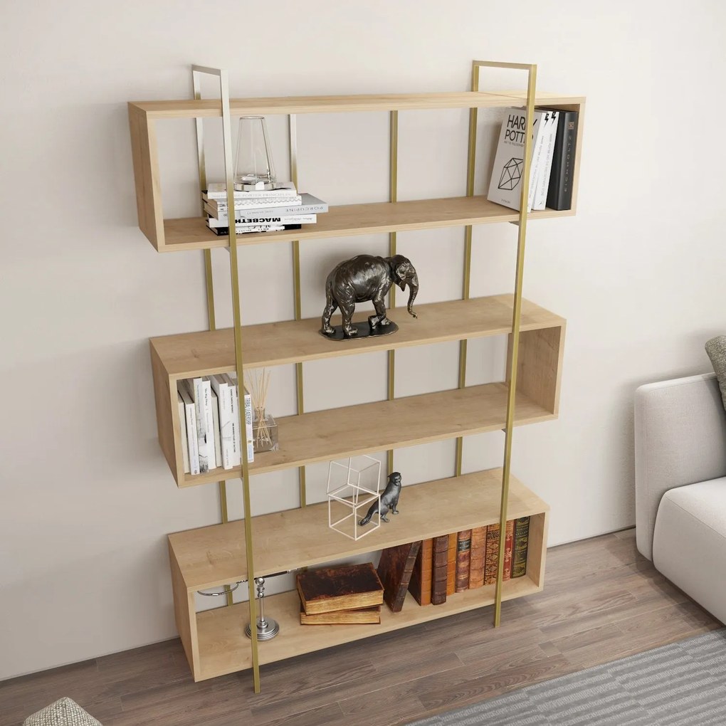 könyvespolc Bruti - Oak, Gold