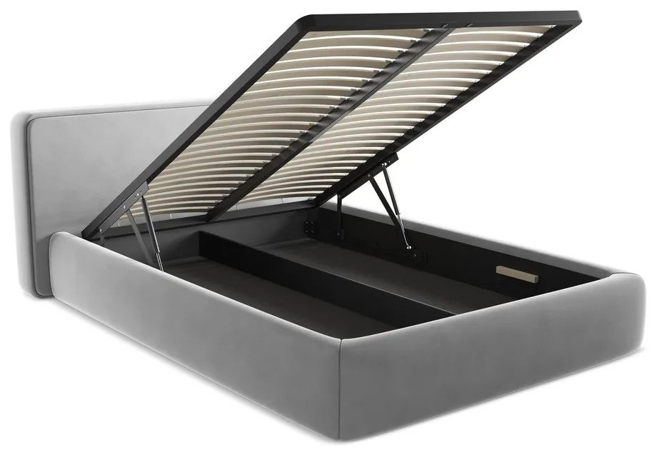 Szürke kárpitozott ágyneműtartós franciaágy ágyráccsal 140x200 cm Kiana – Makamii