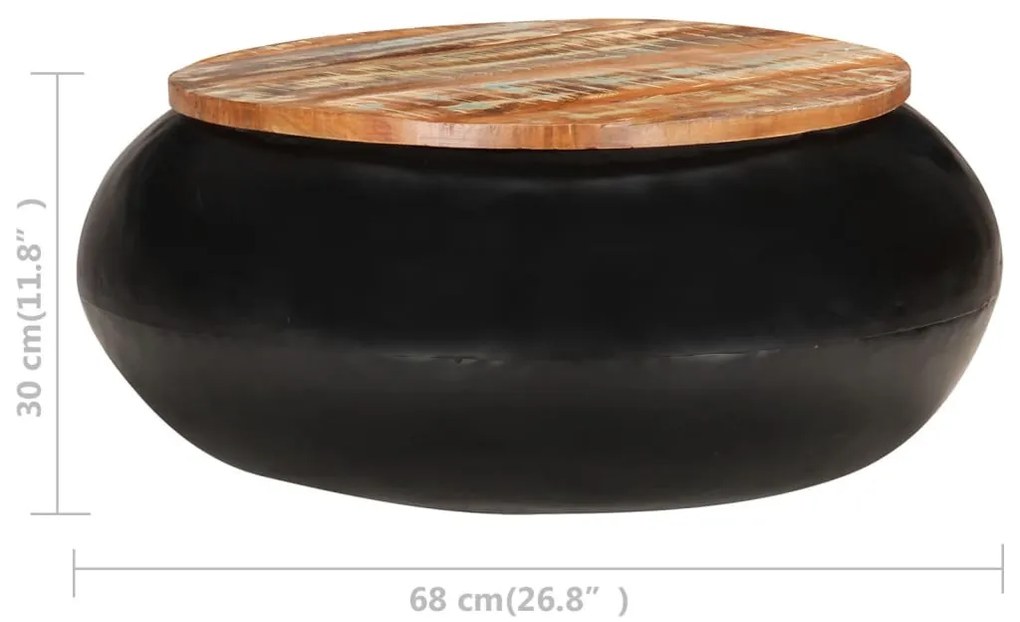 Fekete tömör újrahasznosított fa dohányzóasztal 68 x 68 x 30 cm