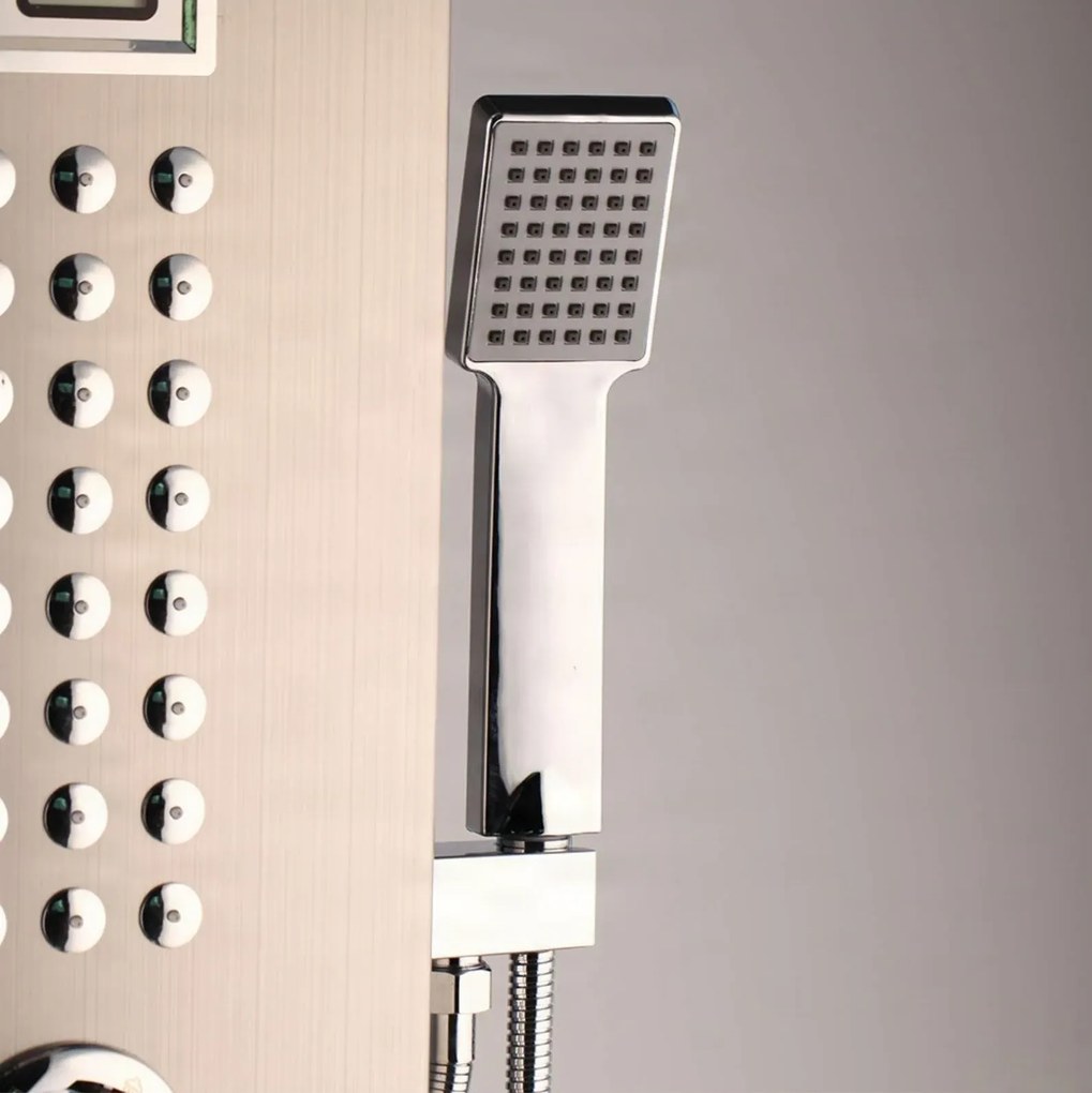 Zuhanypanel EYN TP1912L termosztáttal és masszázsfúvókákkal, falon kívüli kivitelben, többféle felülettel — Sarok