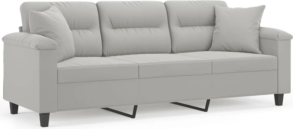vidaXL 3 személyes világosszürke mikroszálas kanapé párnákkal 180 cm
