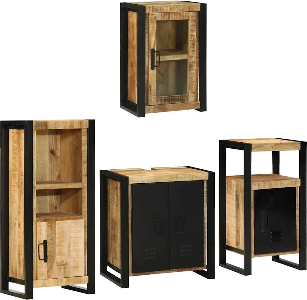 vidaXL Fürdőszoba bútor szett polcokkal 4 pcs Barna Szilárd Mangófába