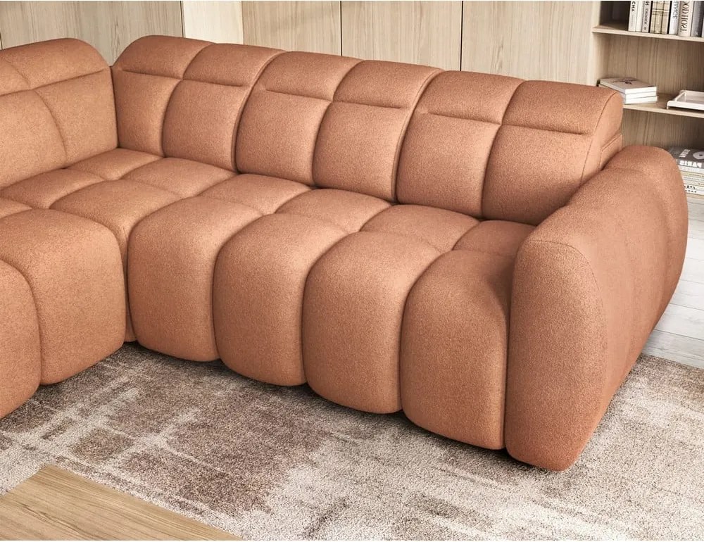 Lazacszínű buklé kinyitható-tárolóhelyes sarokkanapé (bal oldali-L alakú) Falconn – ELTAP