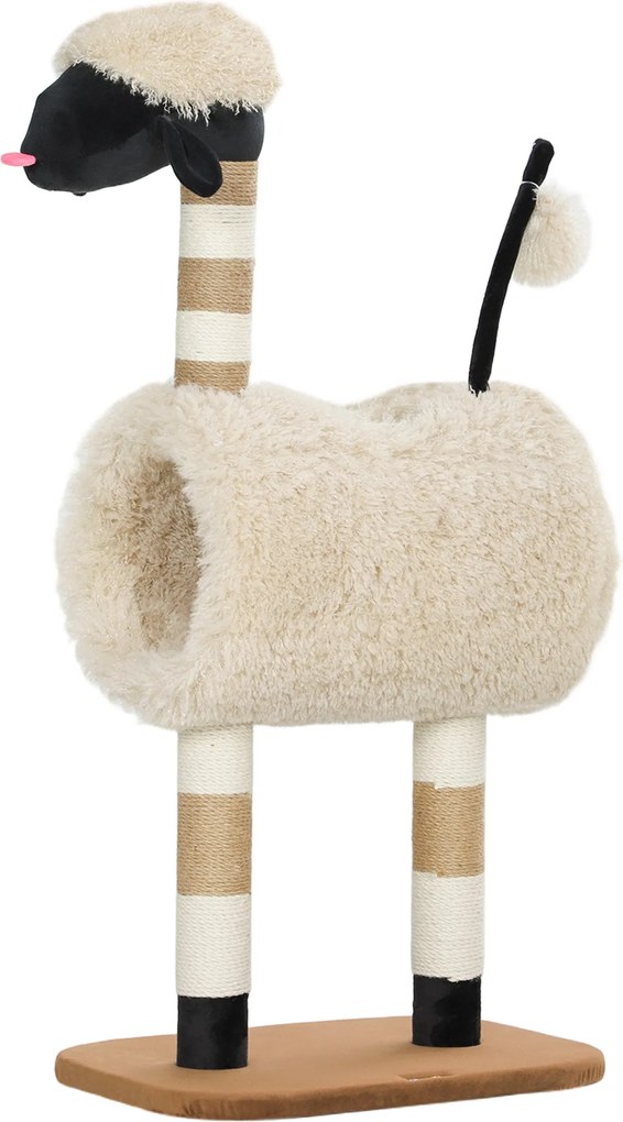 PawHut 98 cm-es Macska Fa Kaparóoszlop Alagúttal, Játék Golyyóval, Juh Mintázatú Macska Kaparófa, 5 kg-ig | Aosom