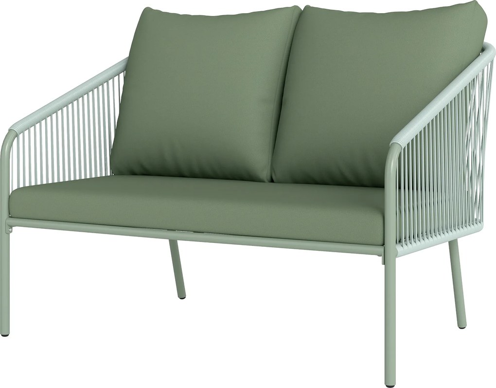 Outsunny 2-Fős PE Rattan Kerti Kanapé, Boho Stílusú Kültéri Loveseat Levehető Párnákkal, Kartámlákkal és Acél Vázra, Kültéri Kanapé Teraszra és Udvarr