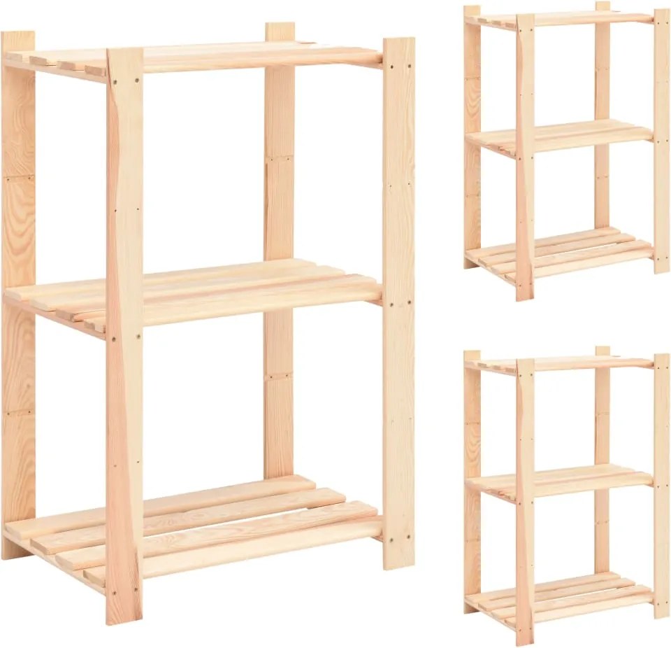 vidaXL 3 db 3-szintes tömör fenyőfa tárolópolc 150 kg 60 x 38 x 90 cm