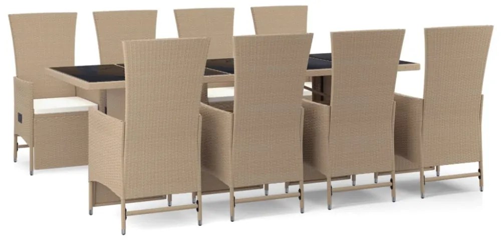 vidaXL 9 részes bézs polyrattan kerti étkezőgarnitúra párnákkal
