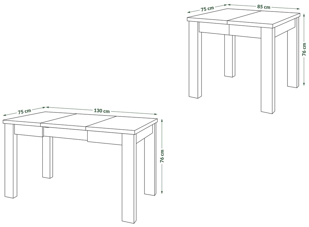 Mazzoni FONTE Artisan Tölgy/Fekete Matt - KLASSZIKUS 130 vagy 155 cm-re BŐVÍTHETŐ ASZTAL KONYHÁBA/NAPPALIBA!