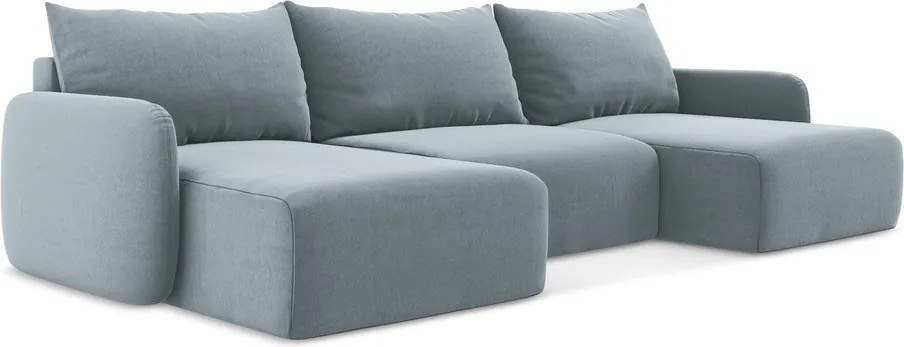 Kék bársony kinyitható-tárolóhelyes sarokkanapé (U alakú) Kalena – Makamii